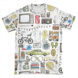 Stranger Things Object Illustration Barb Glasses Quote Eggs 011 Upside Down Demogorgon Eleven AOP T-shirt Tee