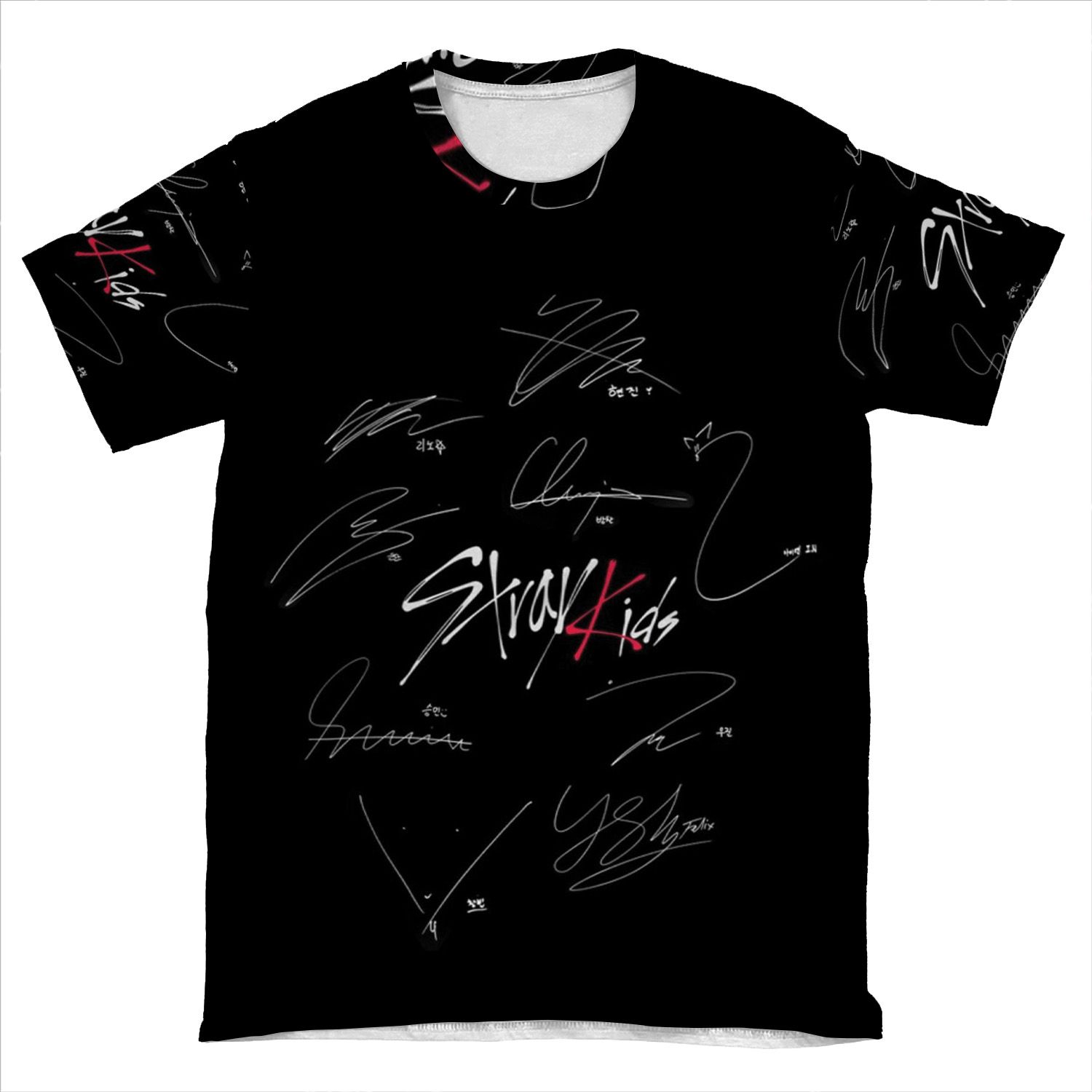 Stray Kids - Logo With Signatures (Black) AOP T-shirt Tee