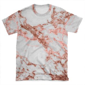 Stylish White Marble Rose Gold Glitter Texture Image AOP T-shirt Tee