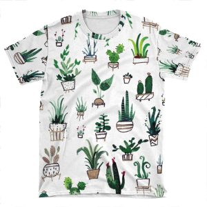Succulent Plants Watercolor AOP T-shirt Tee