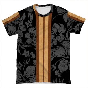 Sunset Beach Hawaiian Faux Koa Wood Surfboard - Black And Gray AOP T-shirt Tee