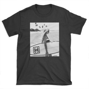Surf girl with fashion surfboard, Beach Wall Art T-shirt Tee