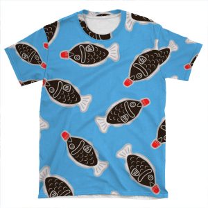 Sushi Soy Fish Pattern In Blue AOP T-shirt Tee