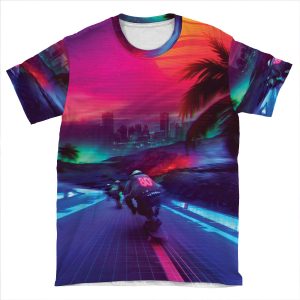 Synthwave Midnight Outrun AOP T-shirt Tee