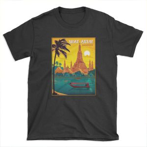 THAILAND : Vintage Wat Arun Temple of Dawn Print T-shirt Tee