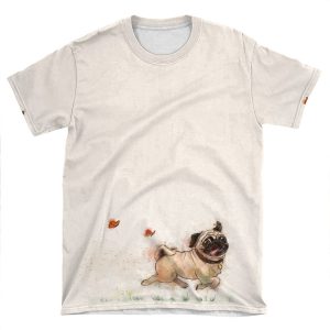 The Furminator Pug Watercolor Design In Beige Color AOP T-shirt Tee