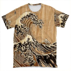 The Great Hokusai Wave In Bamboo Inlay Style AOP T-shirt Tee