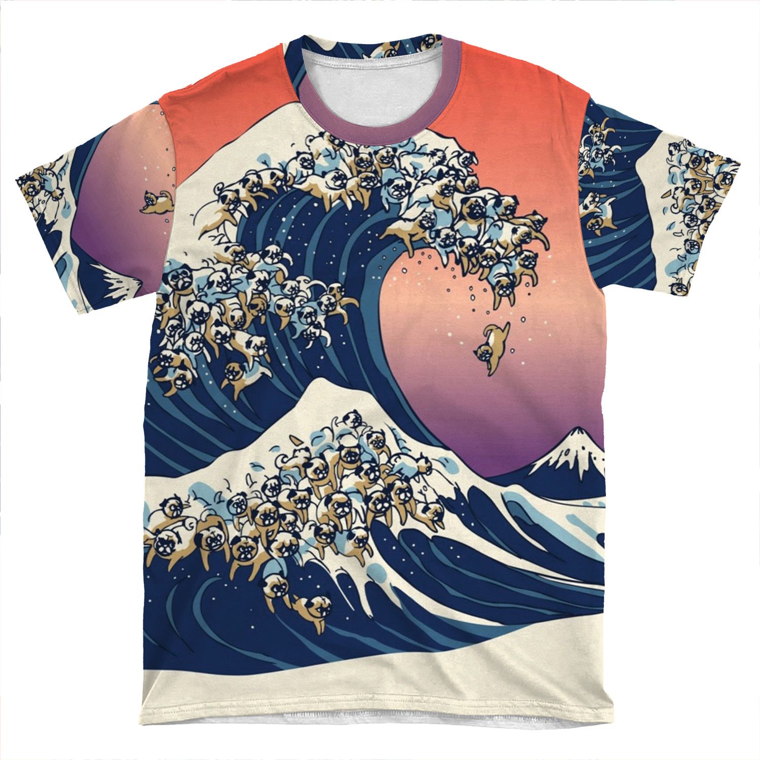 The Great Wave Of Pug AOP T-shirt Tee