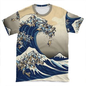 The Great Wave Of Pugs Vanilla Sky AOP T-shirt Tee