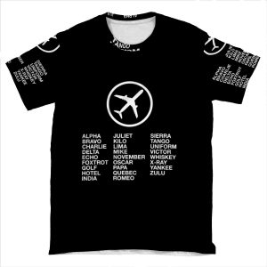 The Phonetic Alphabet With A Picture Of An Airplane. AOP T-shirt Tee