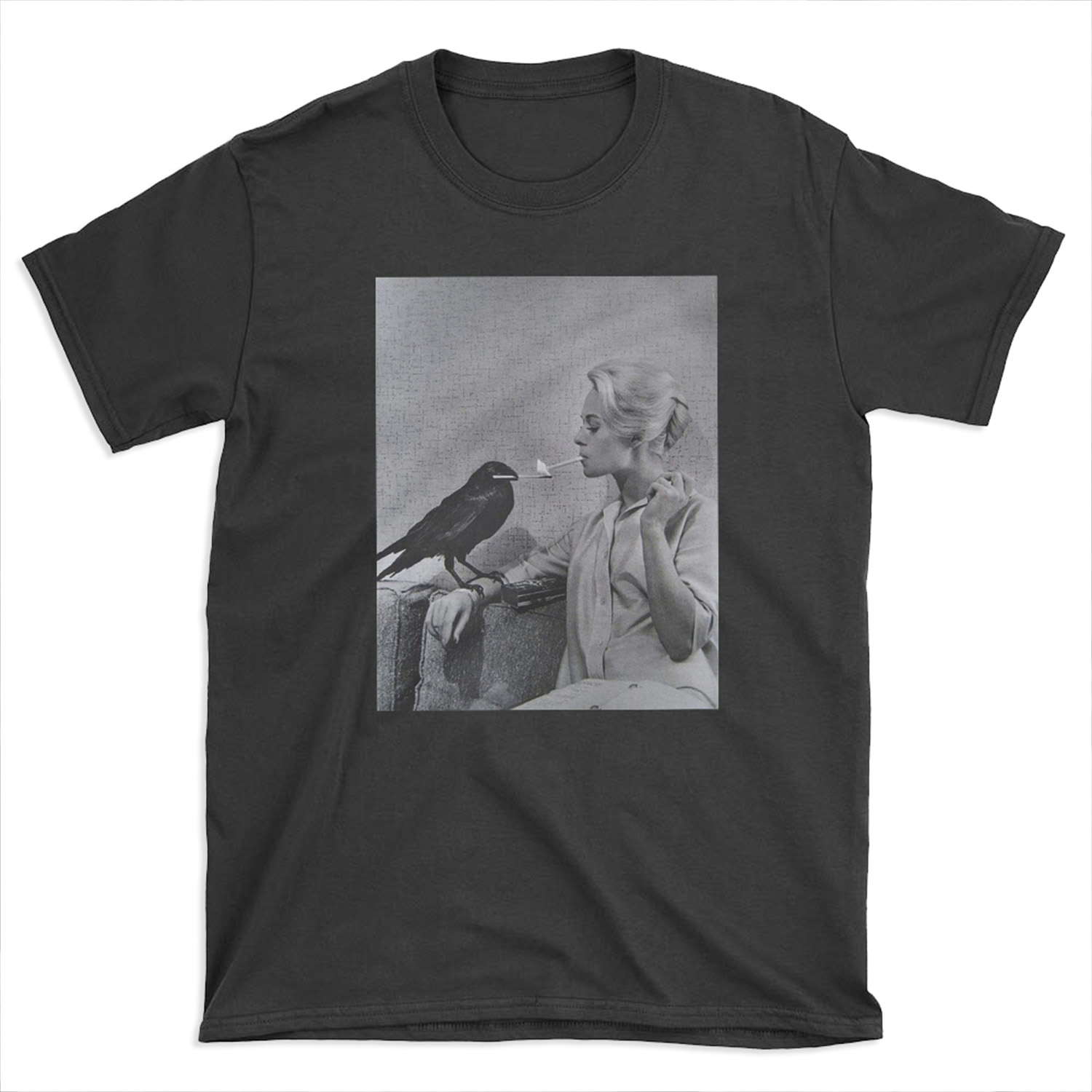 Tippi Hedren having her cigarette lit by a crow on the set of The Birds T-shirt Tee