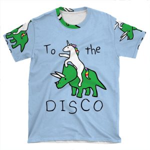 To The Disco (Unicorn Riding Triceratops) AOP T-shirt Tee