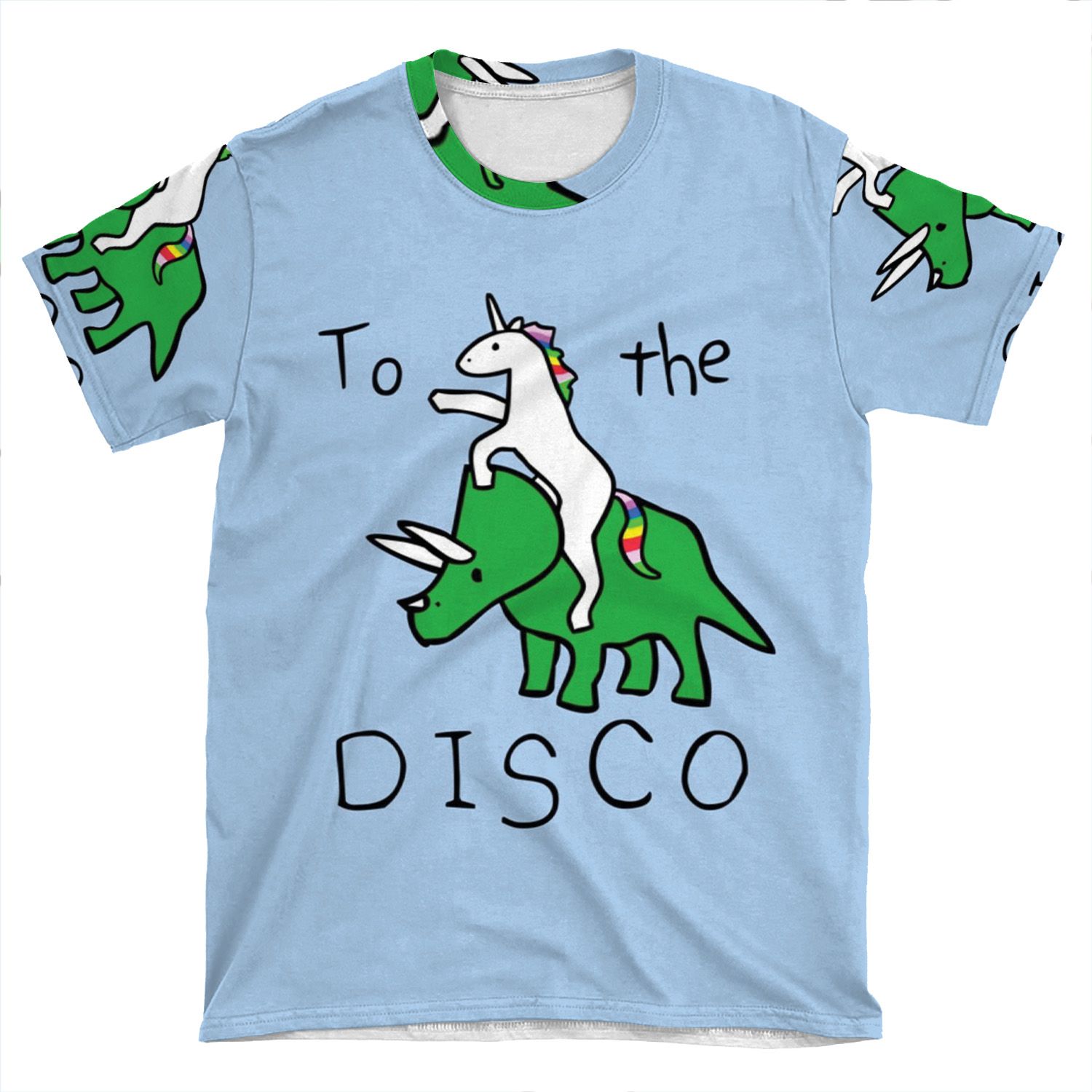 To The Disco (Unicorn Riding Triceratops) AOP T-shirt Tee