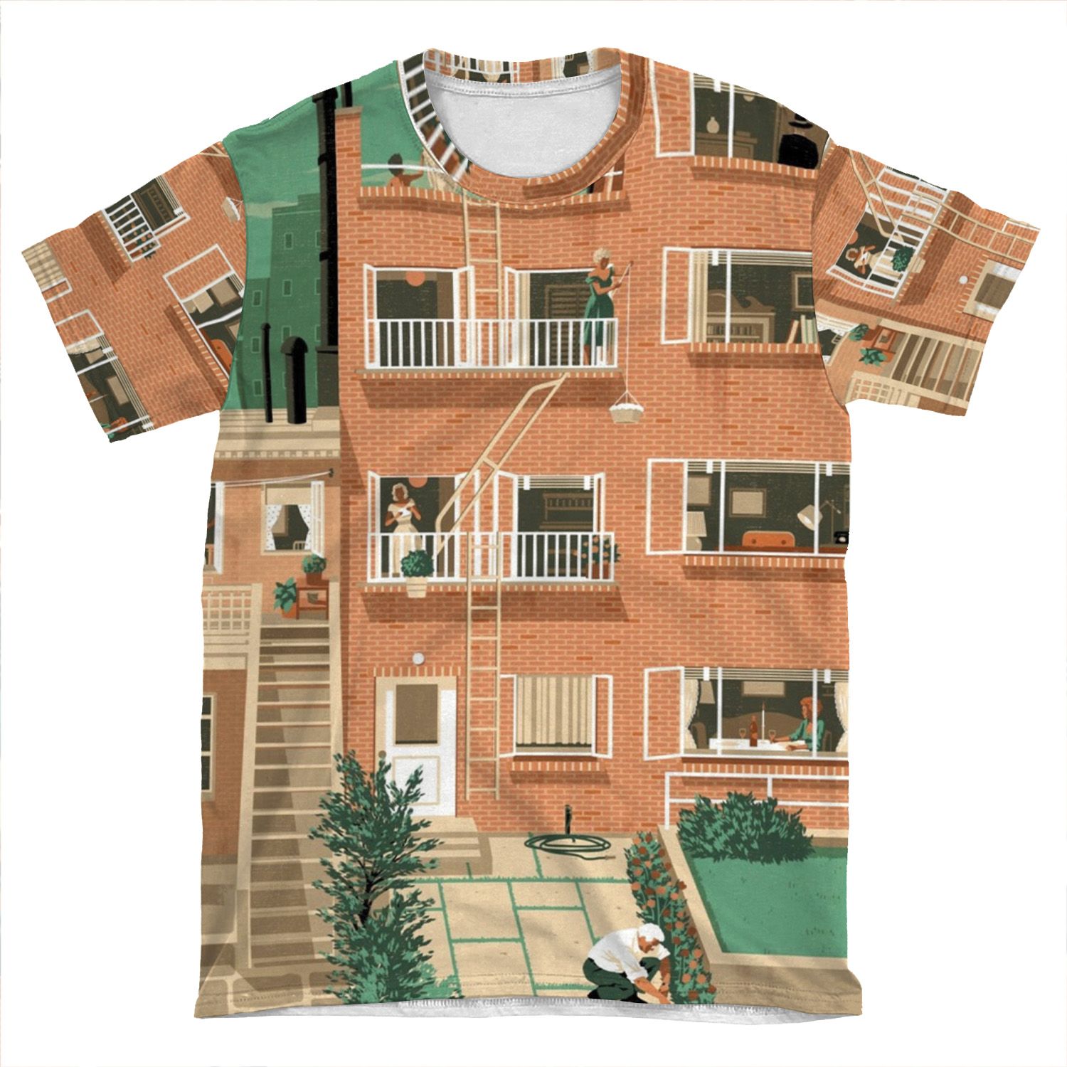 Travel Posters - Hitchcock's Rear Window - Greenwitch Village New York AOP T-shirt Tee