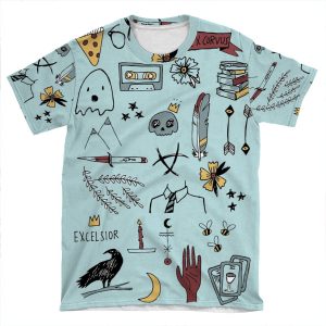 Trc Doodles Blue Background AOP T-shirt Tee