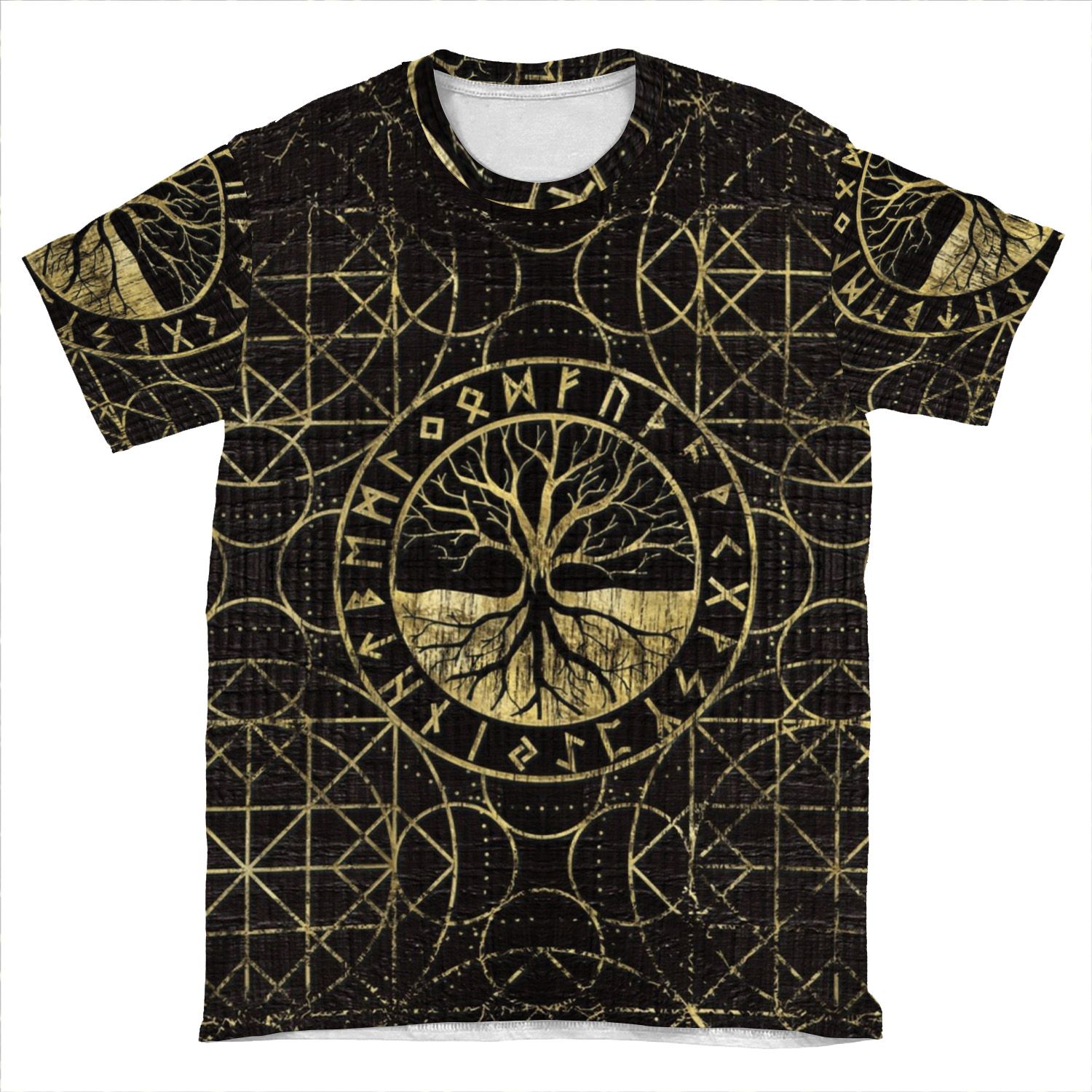 Tree Of Life -Yggdrasil And Runes AOP T-shirt Tee