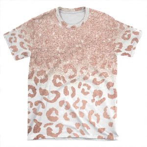 Trendy Modern Faux Rose Gold Glitter Ombre Leopard Pattern AOP T-shirt Tee