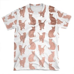 Trendy Modern Rose Gold Cats Pattern AOP T-shirt Tee
