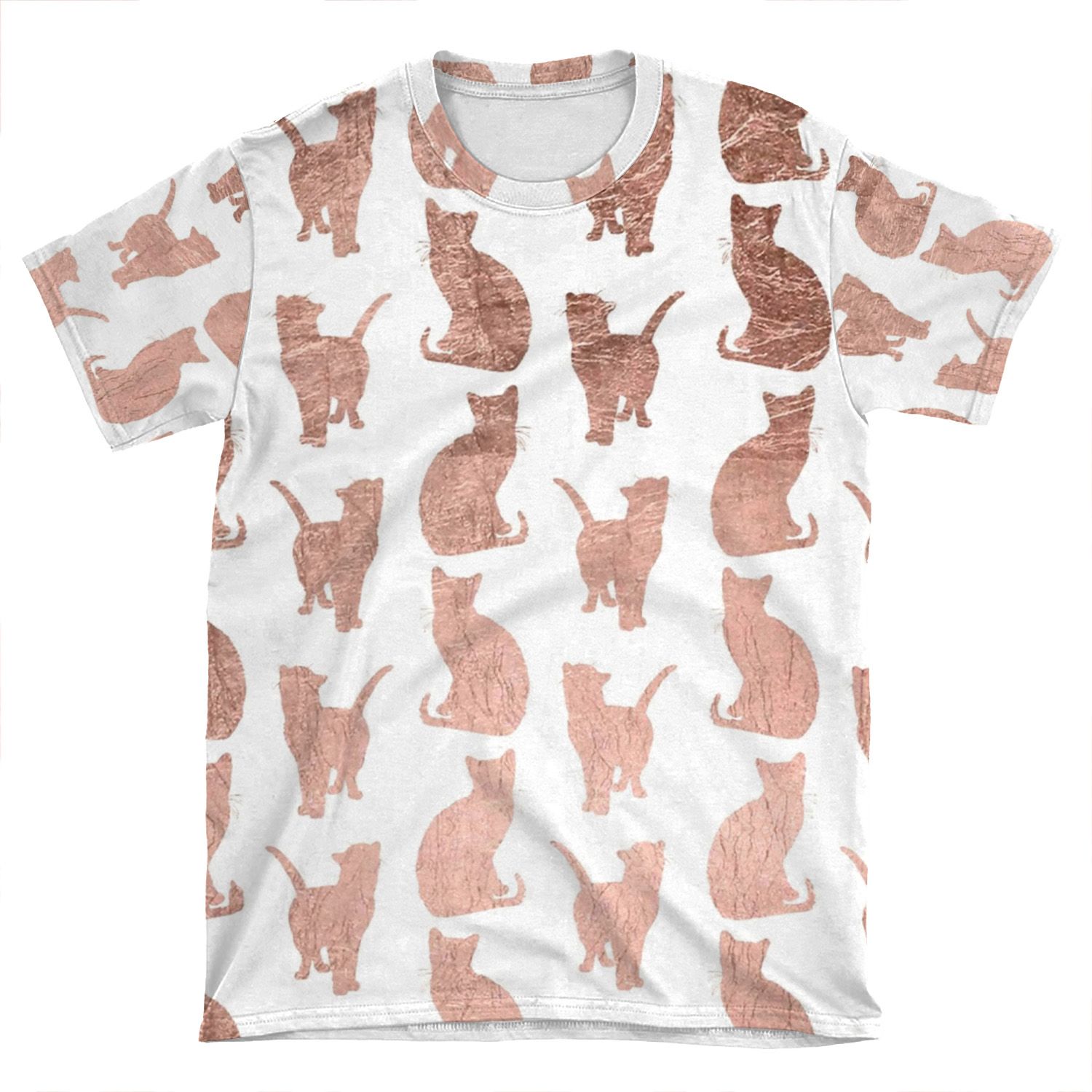 Trendy Modern Rose Gold Cats Pattern AOP T-shirt Tee