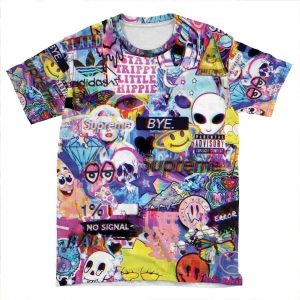 Trippy Hippie Collage AOP T-shirt Tee