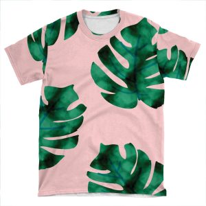 Tropical Fern Leaves On Peach AOP T-shirt Tee