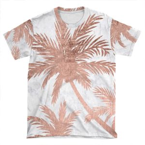 Tropical Simple Rose Gold Palm Trees White Marble AOP T-shirt Tee