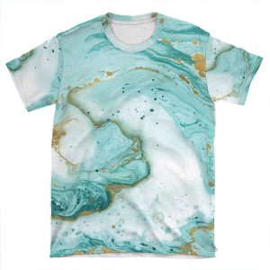 Turquoise Blue Watercolor Strokes AOP T-shirt Tee