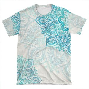 Turquoise Flowers Mandala AOP T-shirt Tee