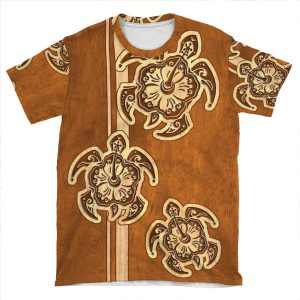 Uhane Honu Faux Wood Hawaiian Turtle AOP T-shirt Tee