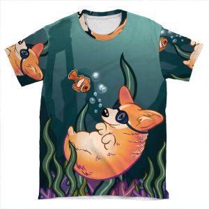 Underwater Corgi And Clown Fish AOP T-shirt Tee