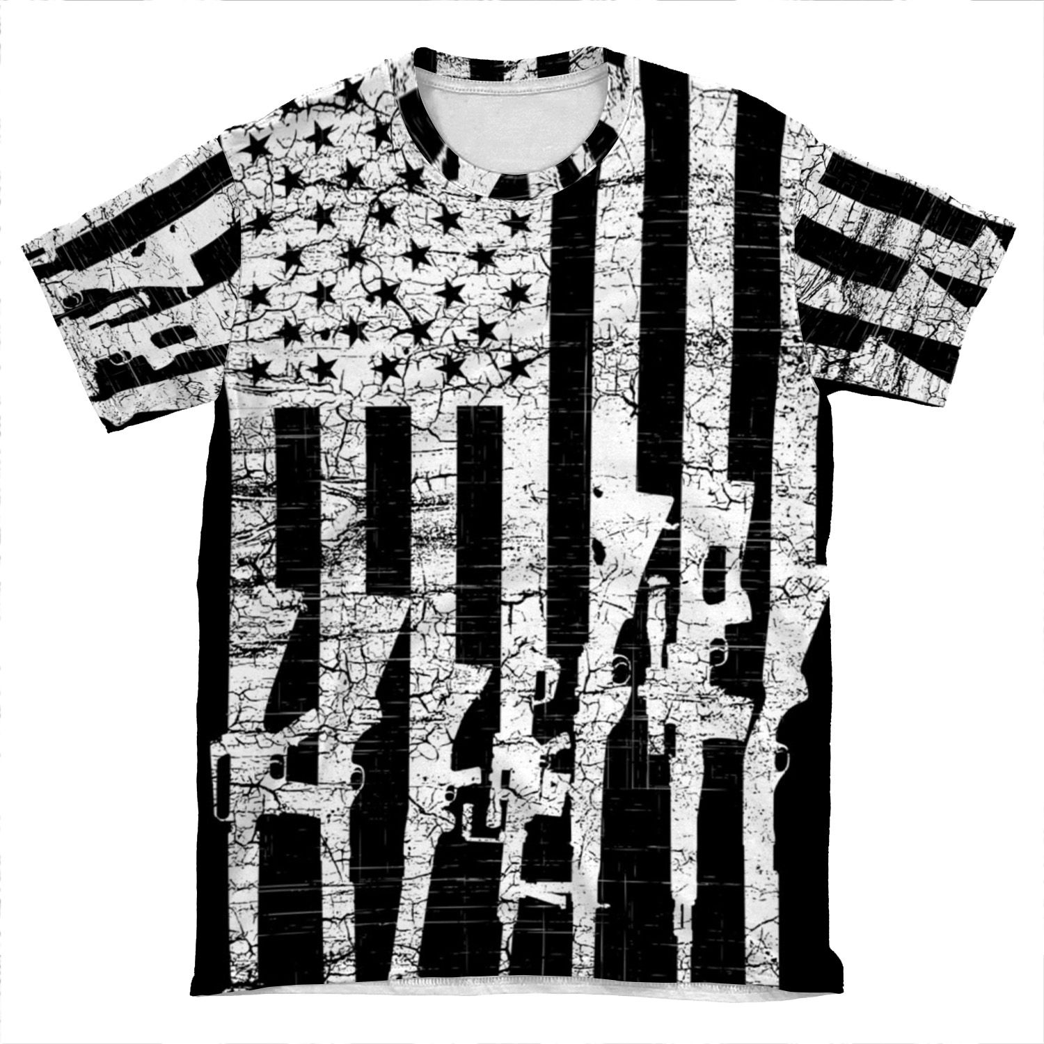 Usa Gun Rifles Flag, American Patriotic 2A 2Nd Amendment, Weapon, Guns Firearm Loving Design Art Gift Men Women AOP T-shirt Tee