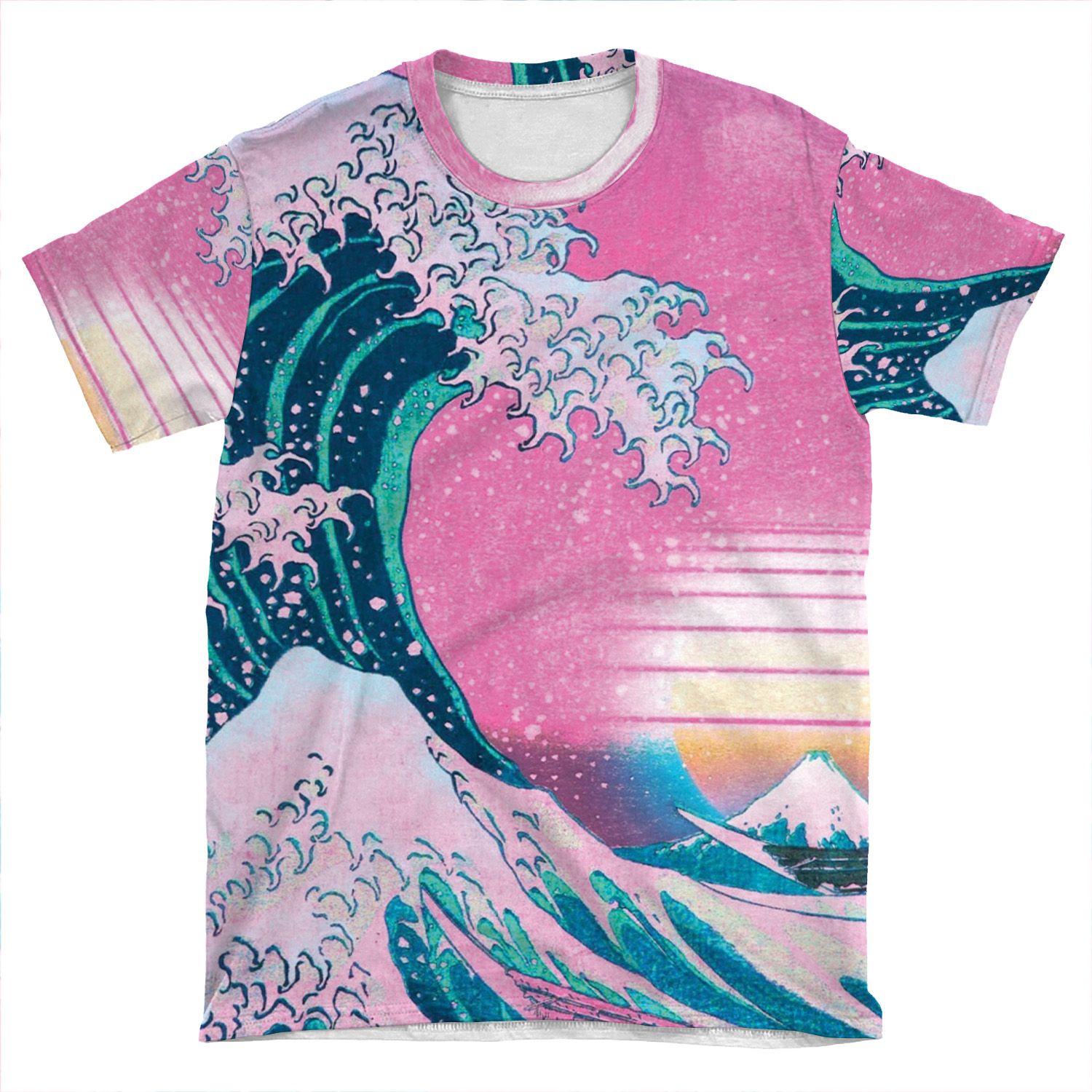Vaporwave Aesthetic Great Wave Off Kanagawa Retro Sunset AOP T-shirt Tee