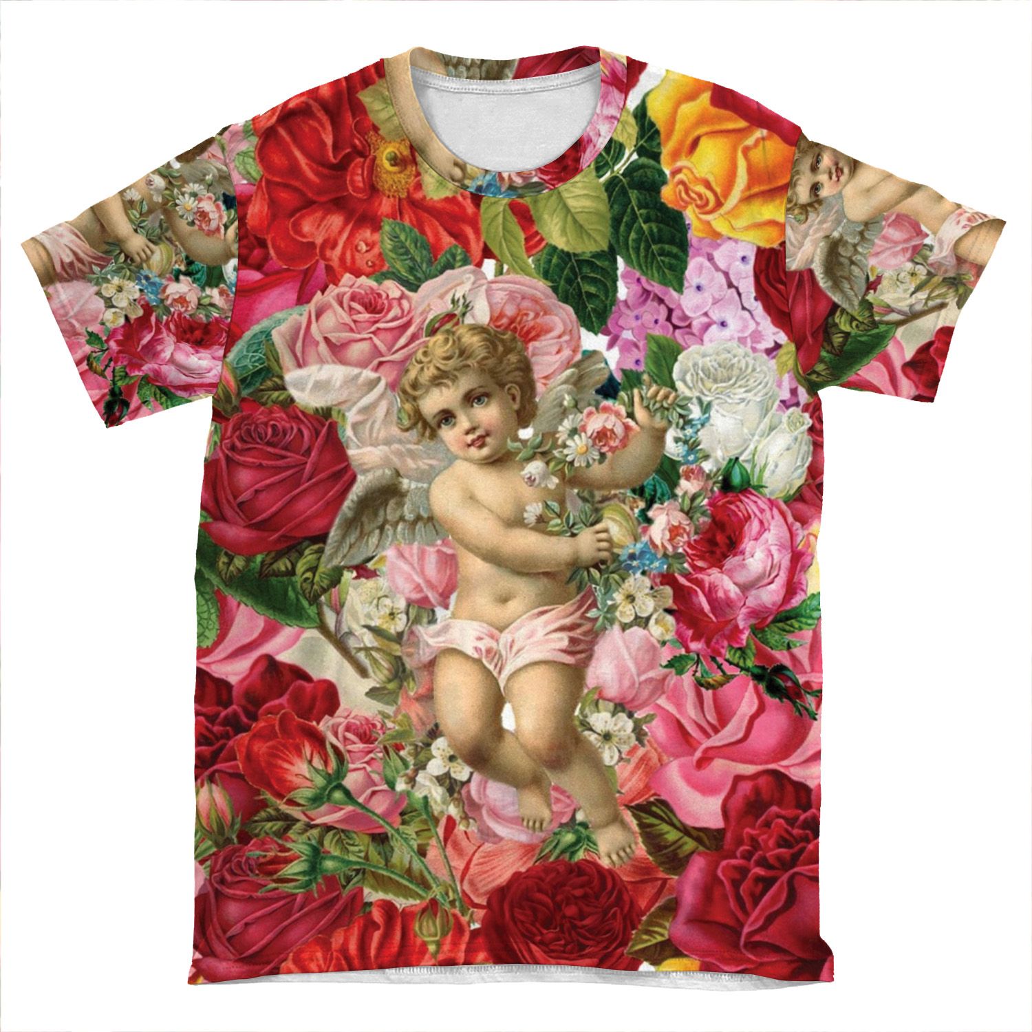 Victorian Cherub And Roses Chintzy Scrapbook Collage By Moose Disco AOP T-shirt Tee