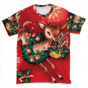 Vintage Christmas Reindeer AOP T-shirt Tee