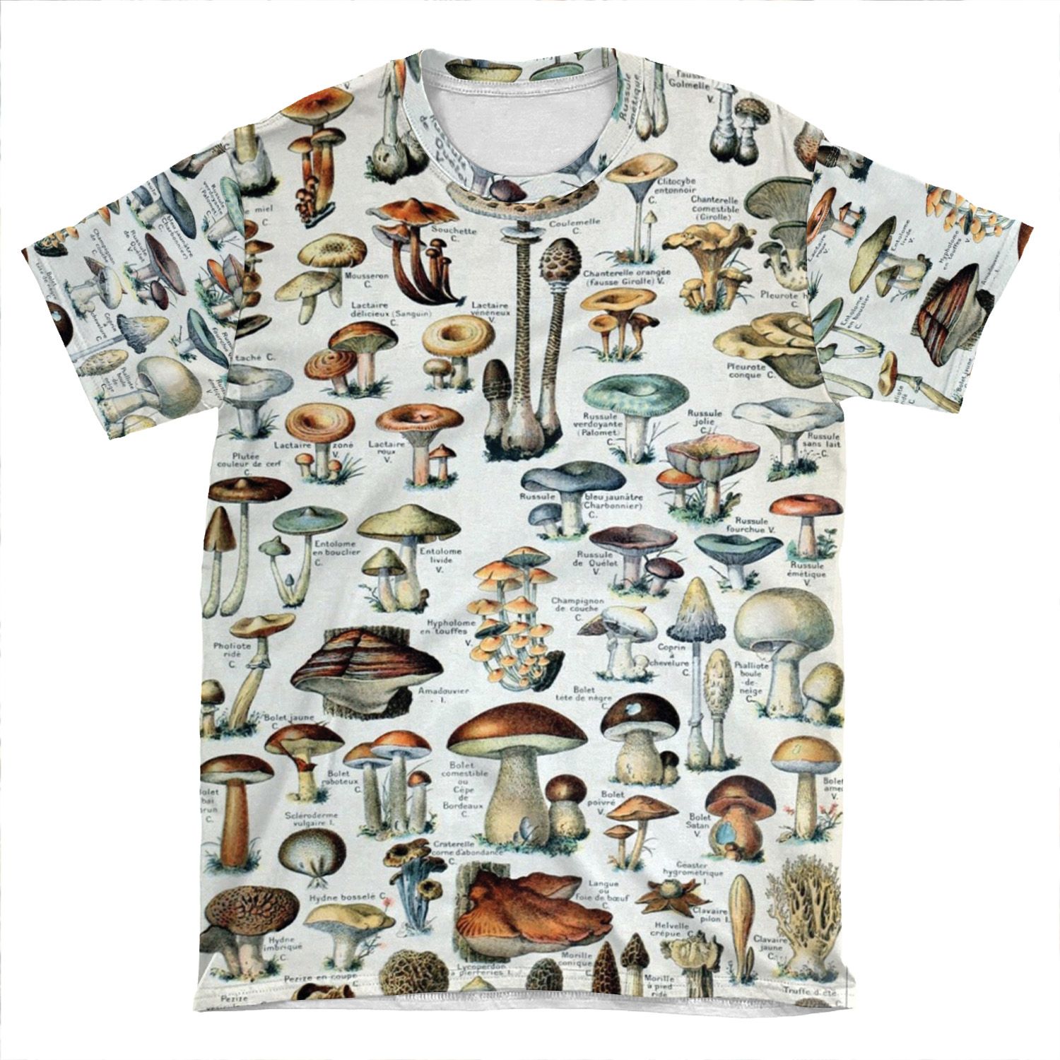 Vintage Edible Mushroom Chart AOP T-shirt Tee