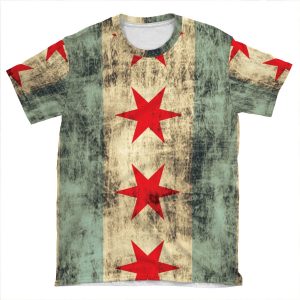 Vintage Grunge Chicago Flag AOP T-shirt Tee