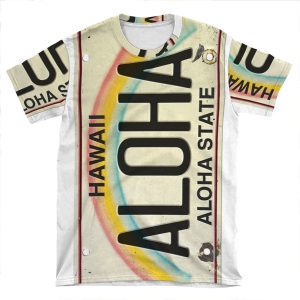 Vintage Hawaii License Plate Aloha AOP T-shirt Tee