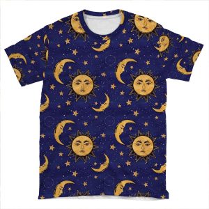 Vintage Moon And Sun Stars Celestial AOP T-shirt Tee