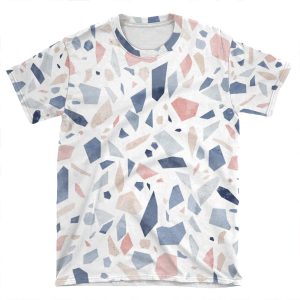 Vintage Pastel Blue Pink Beige Geometric Terrazzo Pattern AOP T-shirt Tee