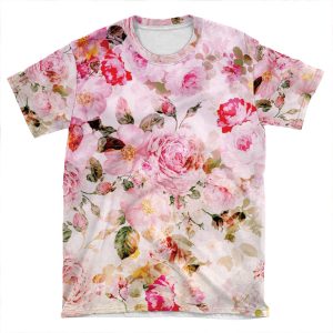 Vintage Pink Pastel Watercolor Floral Pattern AOP T-shirt Tee