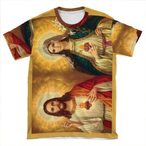 Virgin Mary And Jesus Immaculate Heart Religion Catholic AOP T-shirt Tee