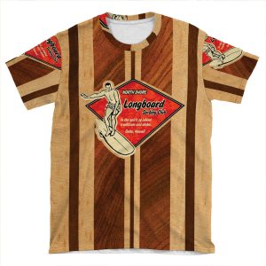 Waimea Hawaiian Faux Koa Wood Surfboard AOP T-shirt Tee