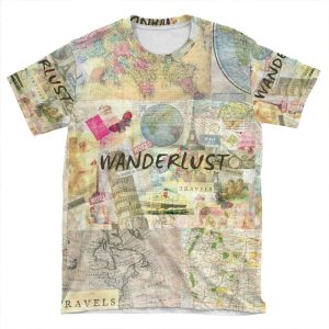 Wanderlust Travel Art Quote AOP T-shirt Tee