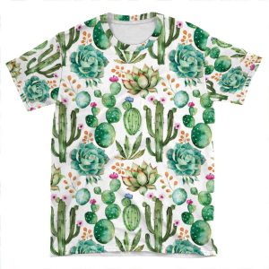 Watercolor Cactus Pattern AOP T-shirt Tee