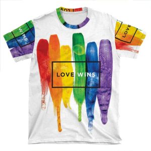 Watercolor Lgbt Love Wins Rainbow Paint Typographic AOP T-shirt Tee
