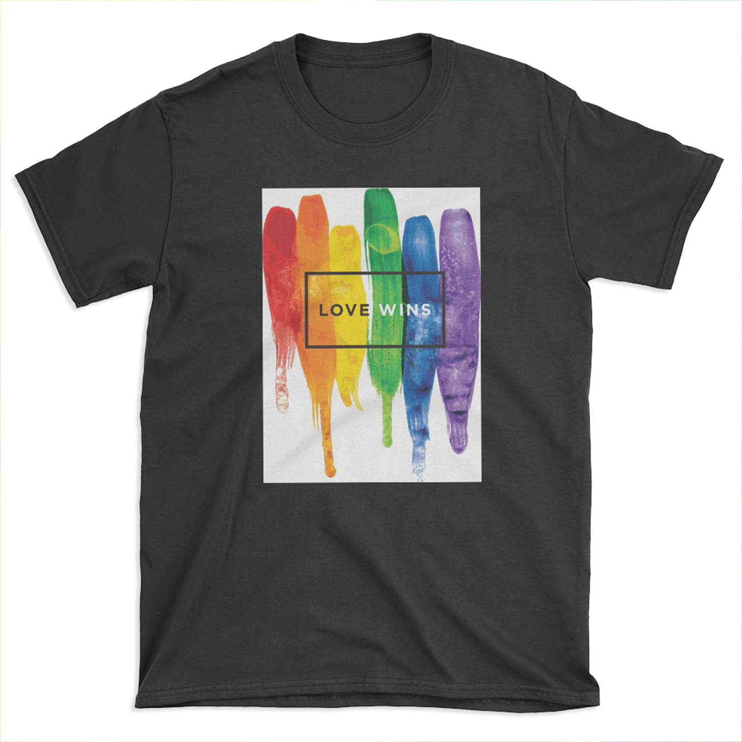 Watercolor LGBT Love Wins Rainbow Paint Typographic T-shirt Tee