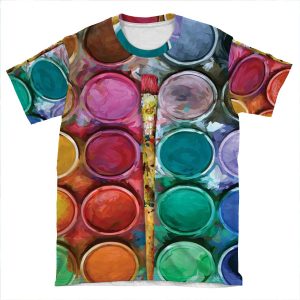 Watercolor Rainbow Flow Abstraction Palette AOP T-shirt Tee