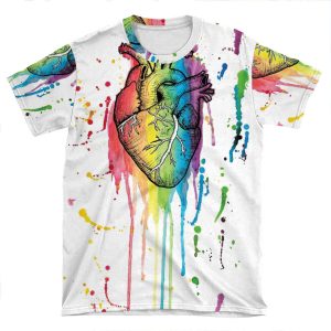 Watercolour And Pen Rainbow Anatomical Heart AOP T-shirt Tee