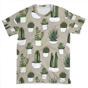 Watercolour Cacti & Succulents - Beige AOP T-shirt Tee