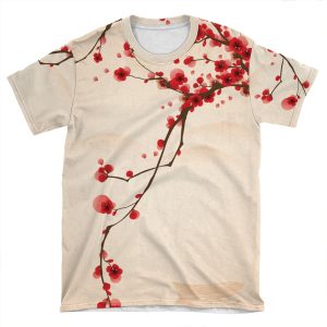 Whimsical Red Cherry Blossom Tree AOP T-shirt Tee